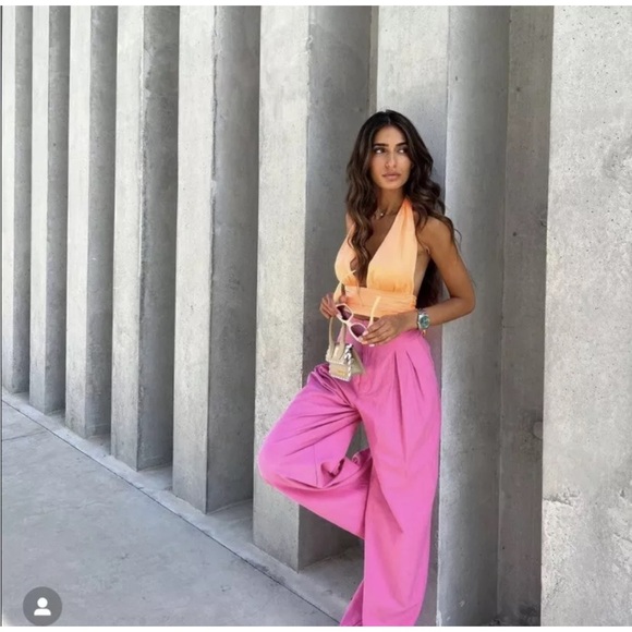 Zara linen blend pleated pink pants 6416 401 NWT - Picture 2 of 5